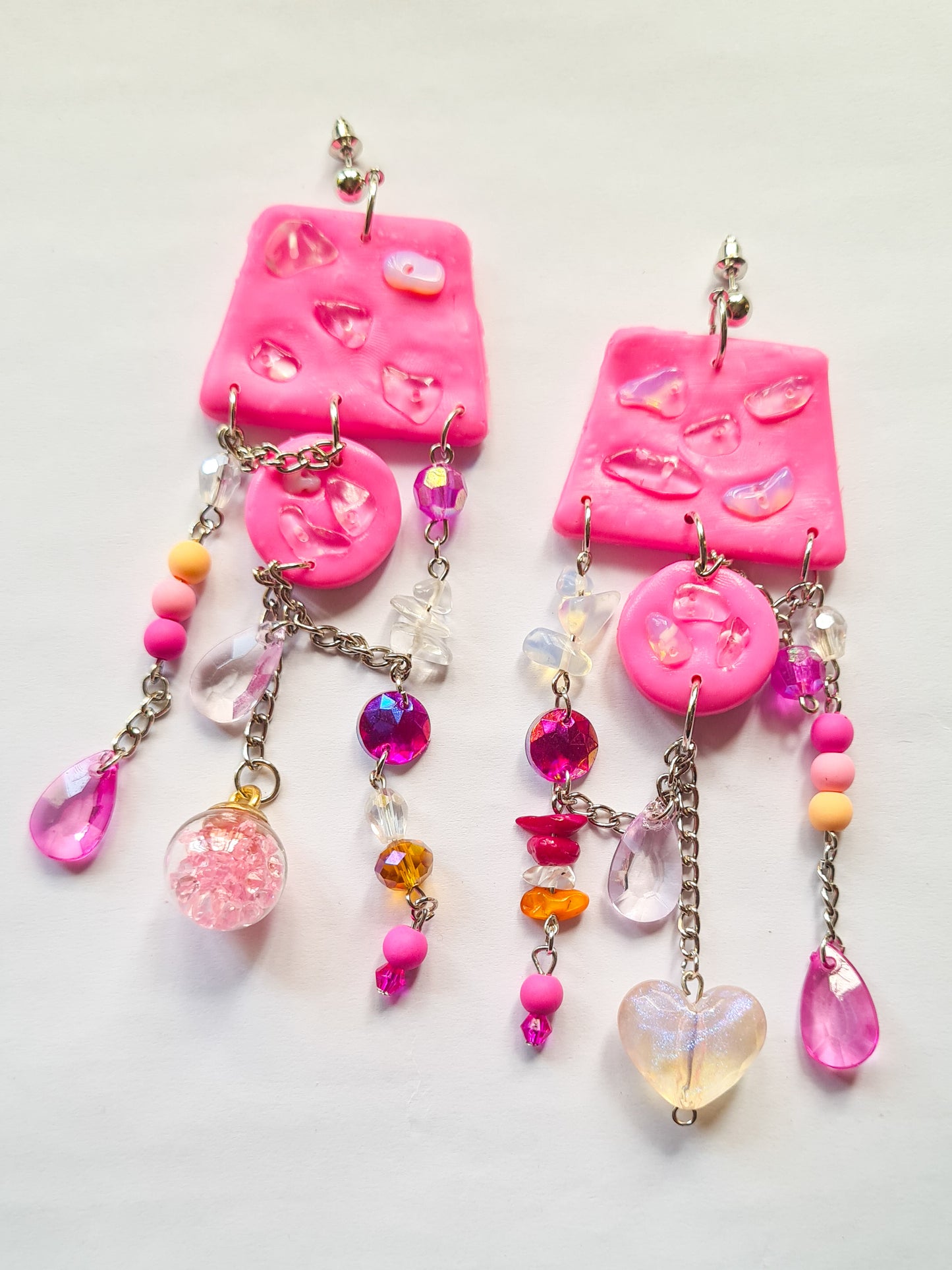 Pink Stone Charms Asymmetrical earrings