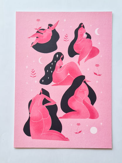 Heavenly Bodies - Pink, 5" x 7" print