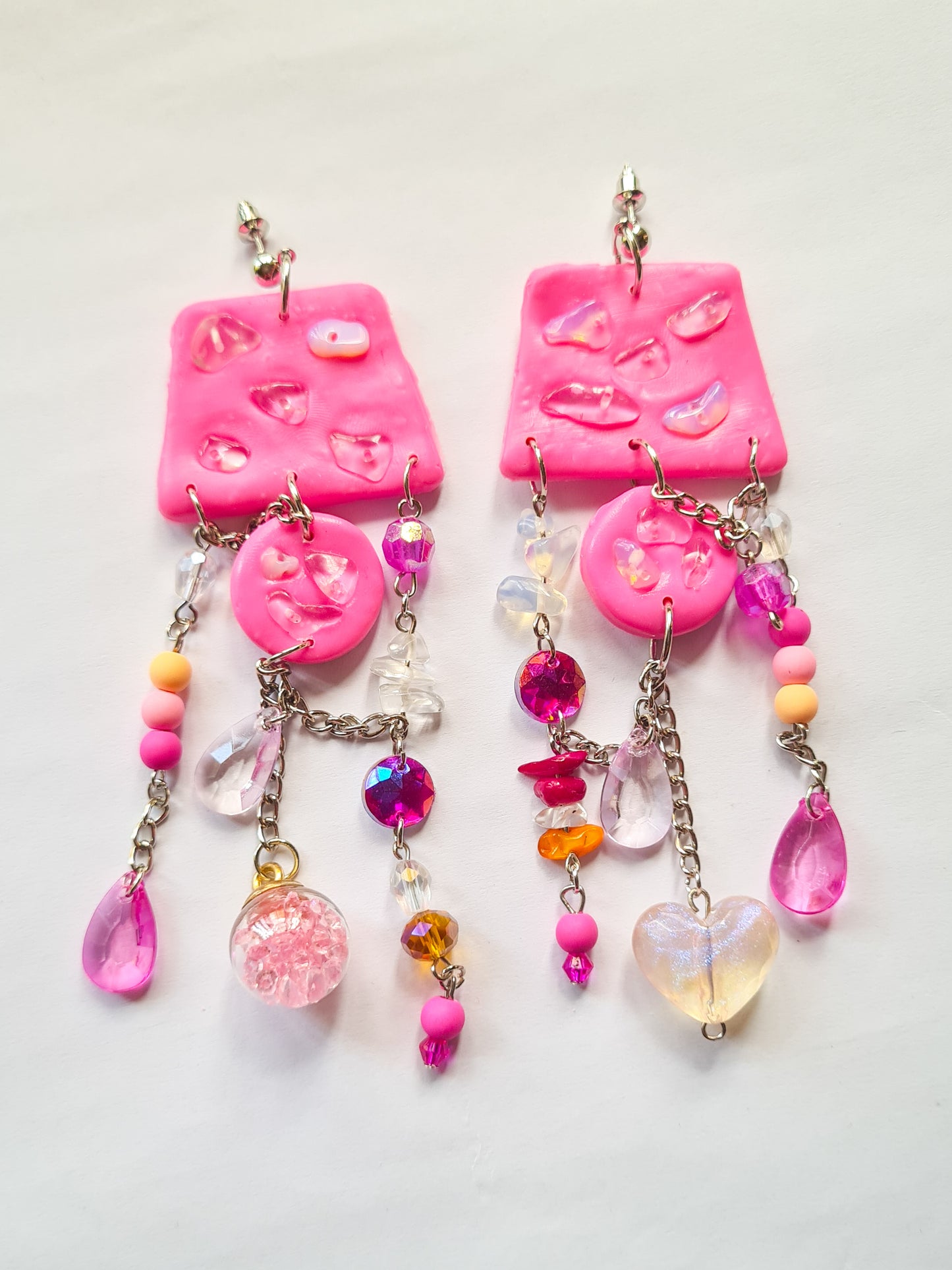 Pink Stone Charms Asymmetrical earrings