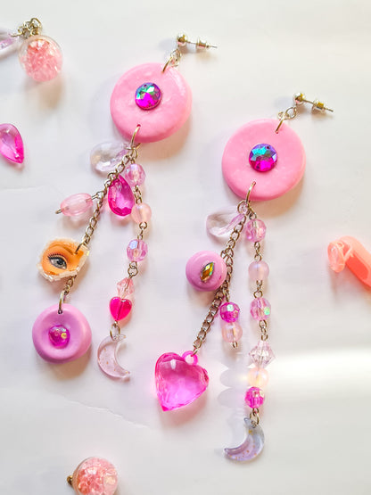 Pretty Pink Charms Asymmetrical Earrings