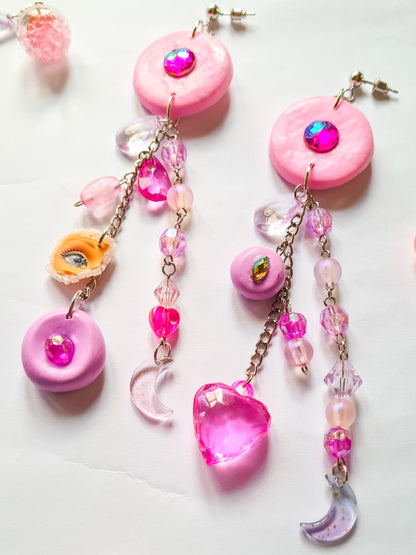 Pretty Pink Charms Asymmetrical Earrings