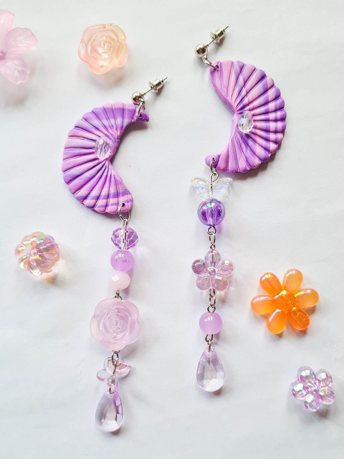 Purple Gradient Moon Charms Asymmetrical Earrings