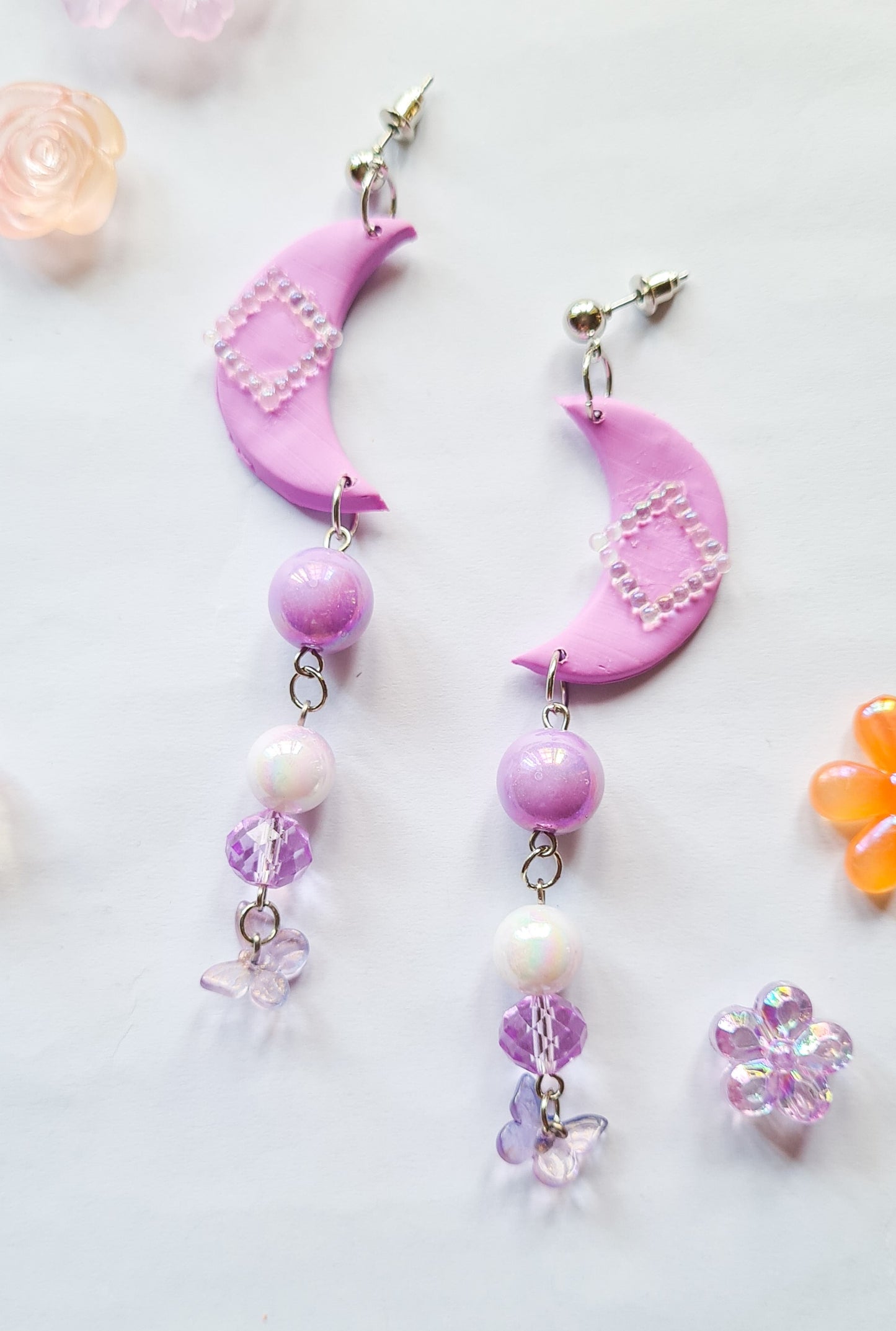 Purple Butterfly Moons Dangle Earrings