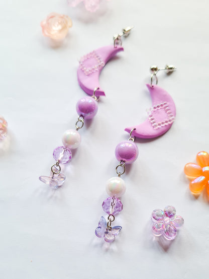 Purple Butterfly Moons Dangle Earrings